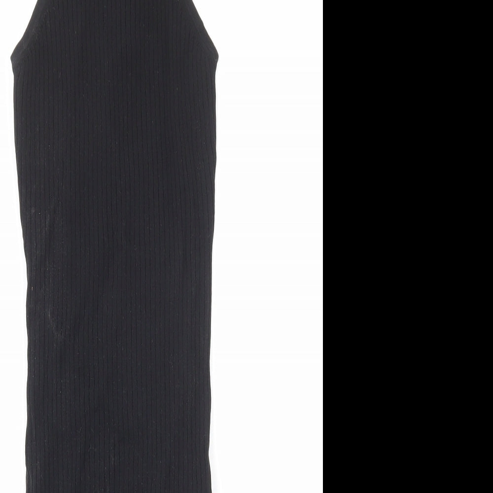 Bershka Womens Black Viscose Tank Dress Size XS Boat Neck Pullover