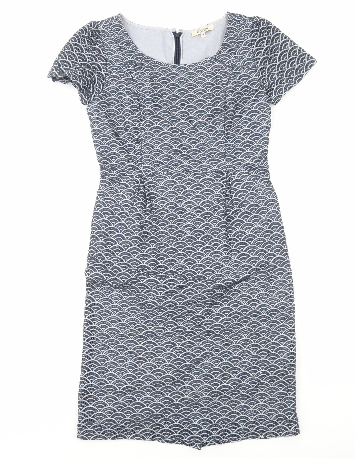 Somerset By Alice Temperley Womens Blue Geometric Polyester Shift Size 10 Boat Neck Zip