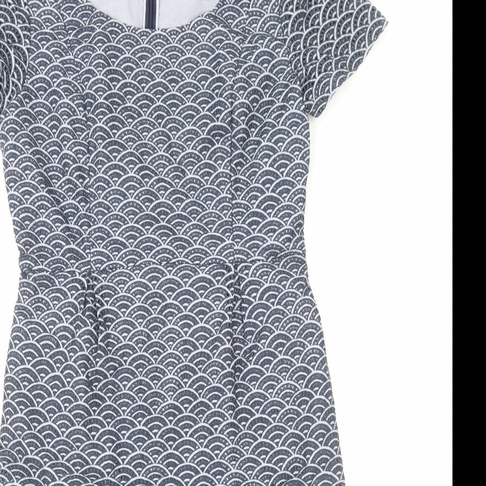 Somerset By Alice Temperley Womens Blue Geometric Polyester Shift Size 10 Boat Neck Zip