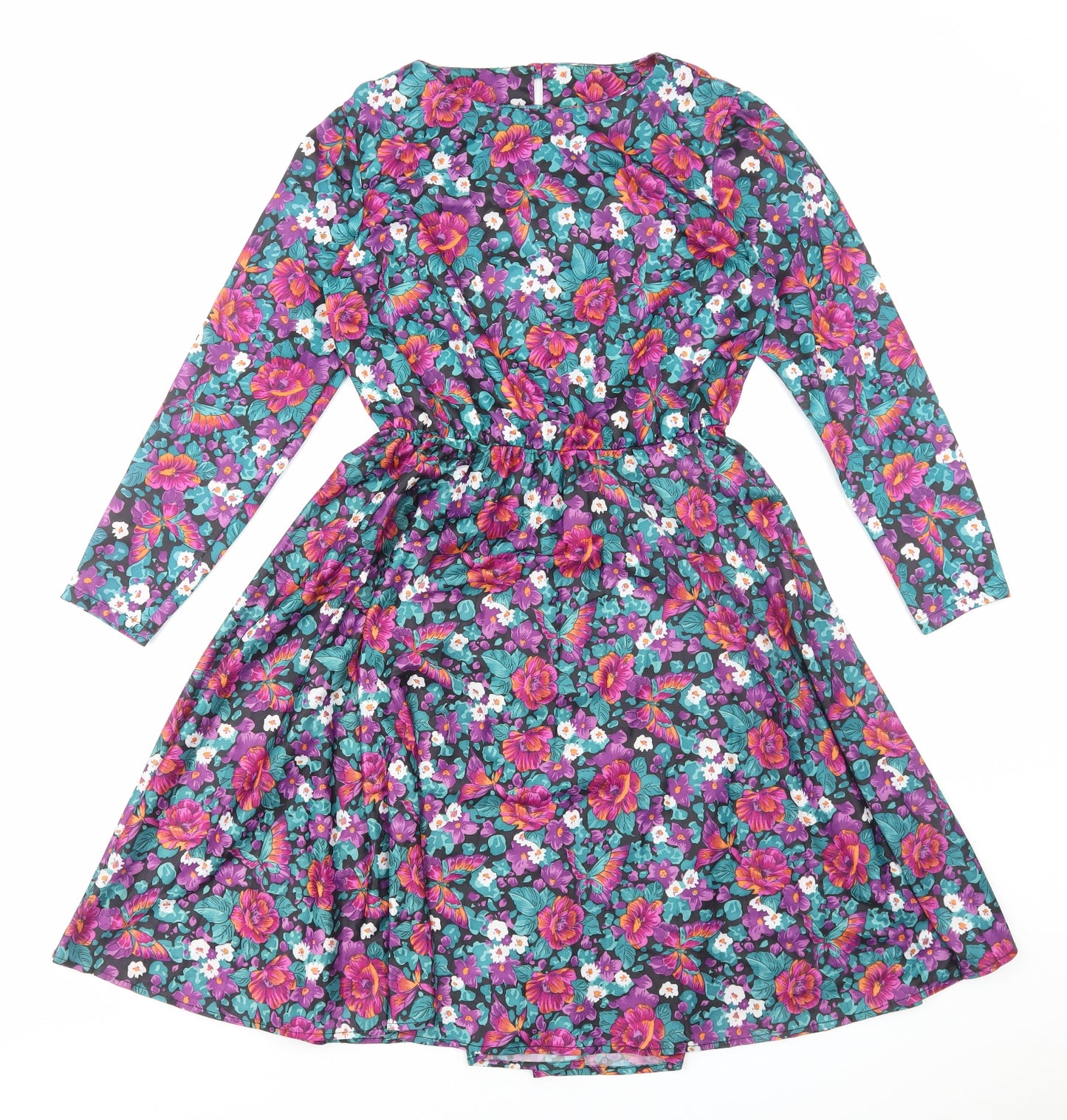 Fashion Extra Womens Multicoloured Floral Polyester Fit & Flare Size 14 Boat Neck Pullover