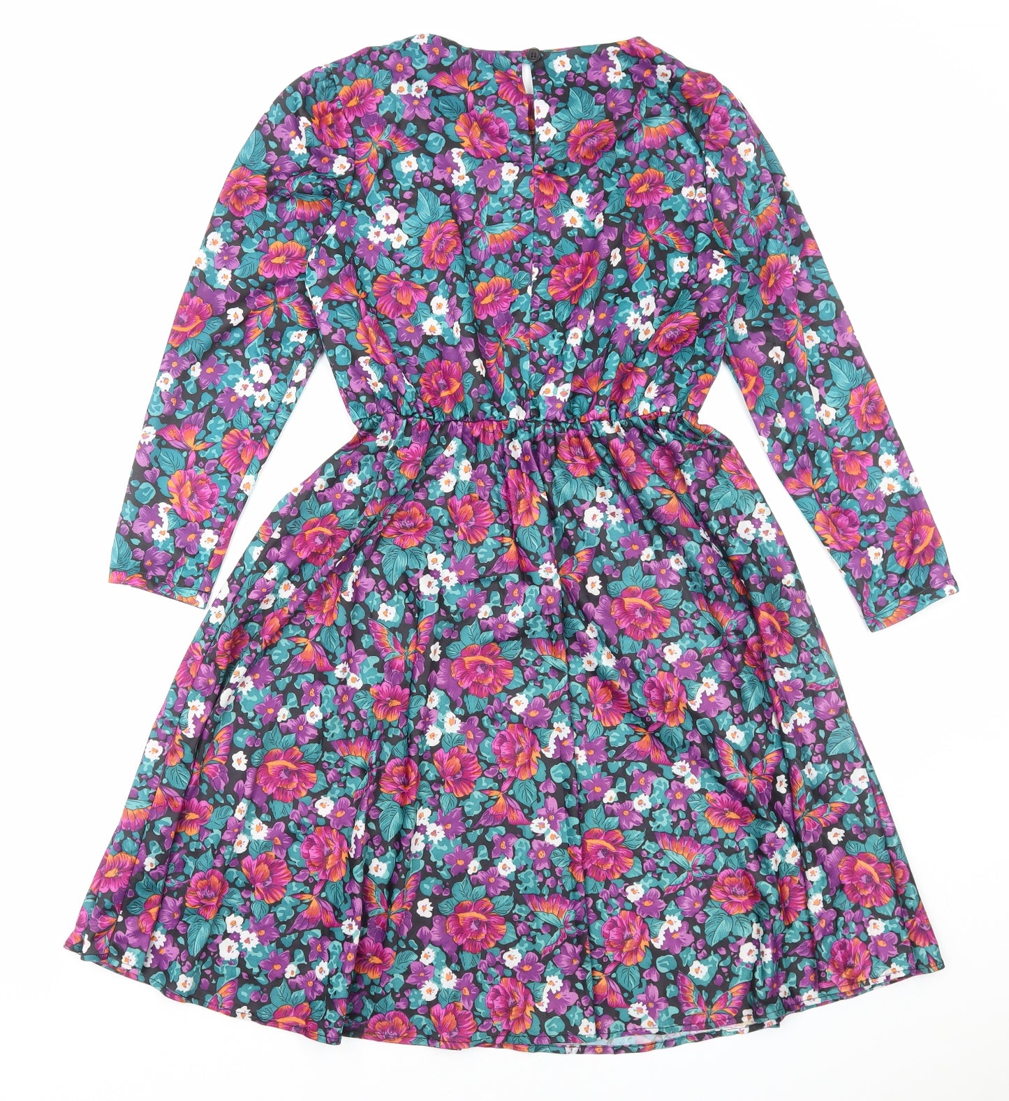 Fashion Extra Womens Multicoloured Floral Polyester Fit & Flare Size 14 Boat Neck Pullover