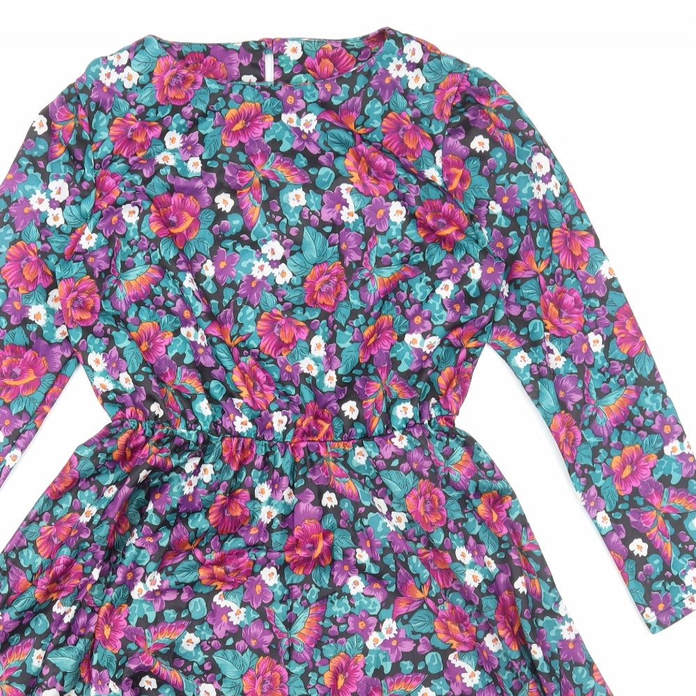 Fashion Extra Womens Multicoloured Floral Polyester Fit & Flare Size 14 Boat Neck Pullover