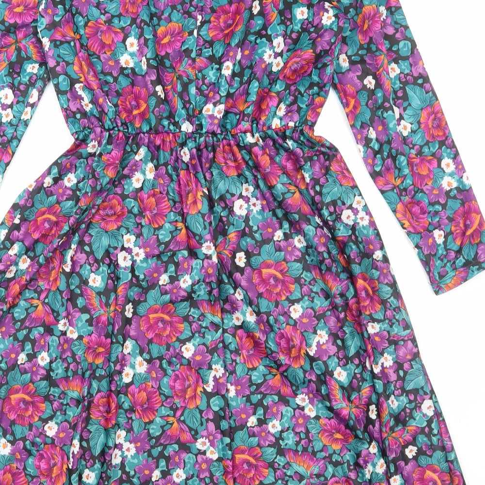 Fashion Extra Womens Multicoloured Floral Polyester Fit & Flare Size 14 Boat Neck Pullover