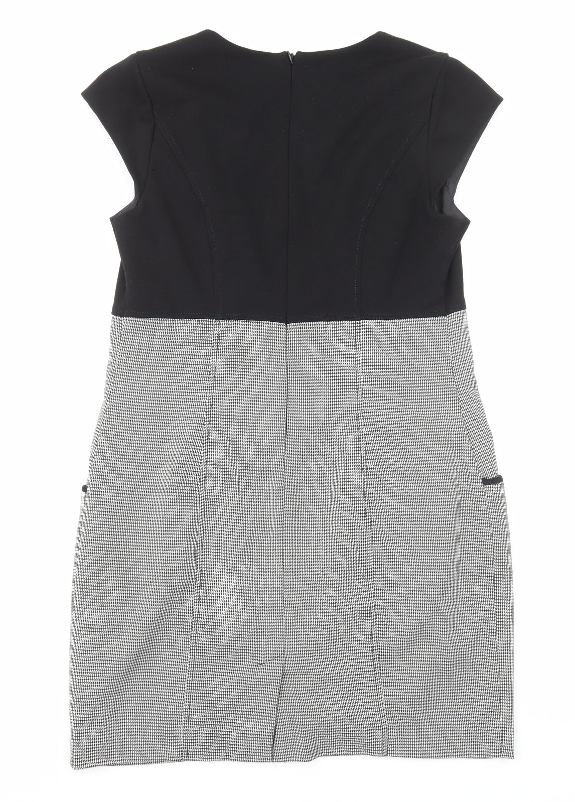 NEXT Womens Black Geometric Polyester Pencil Dress Size 14 Round Neck Zip