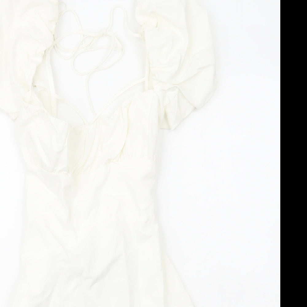 Zara Womens White Cotton Mini Size 2XL Square Neck Zip