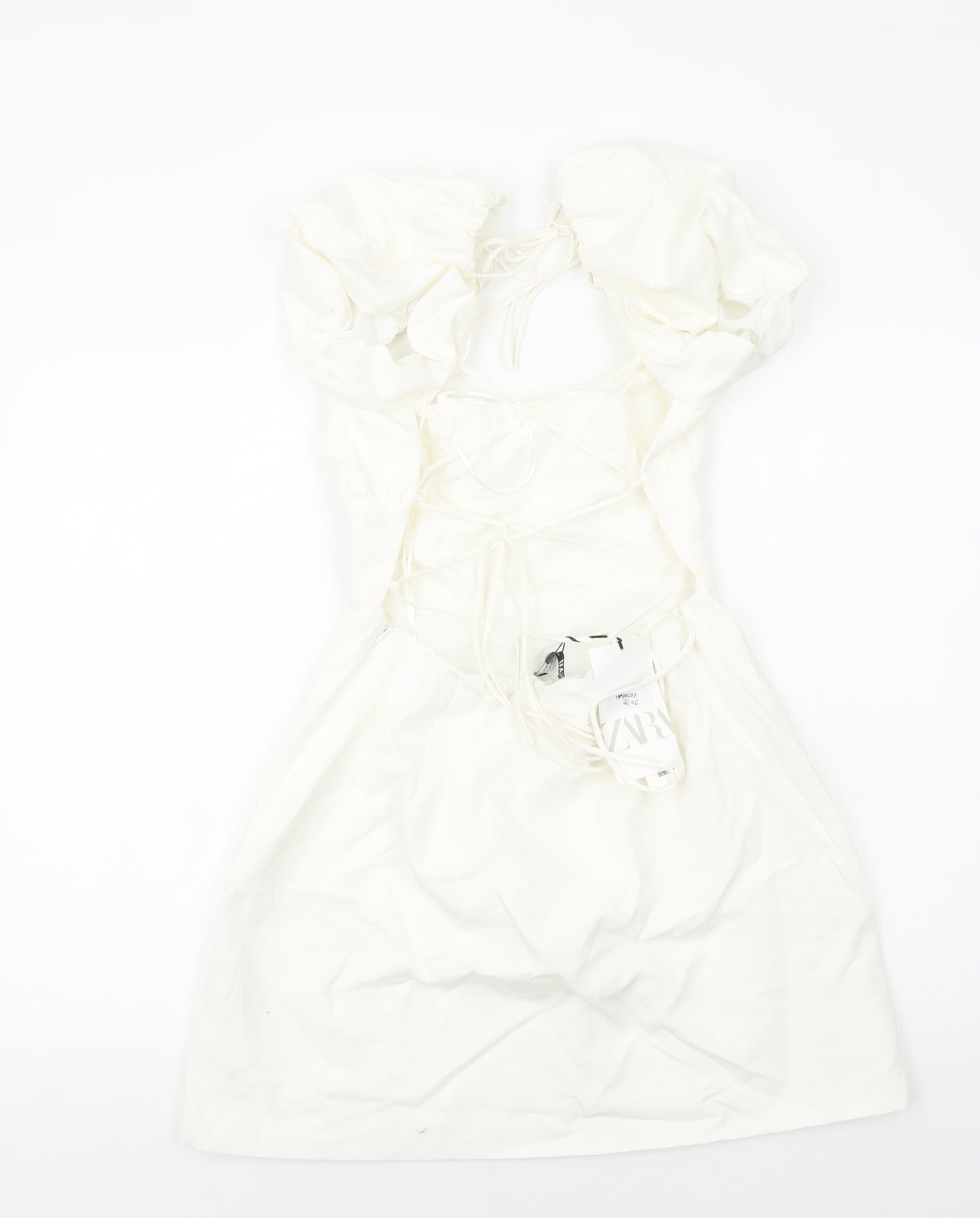 Zara Womens White Cotton Mini Size L Square Neck Zip