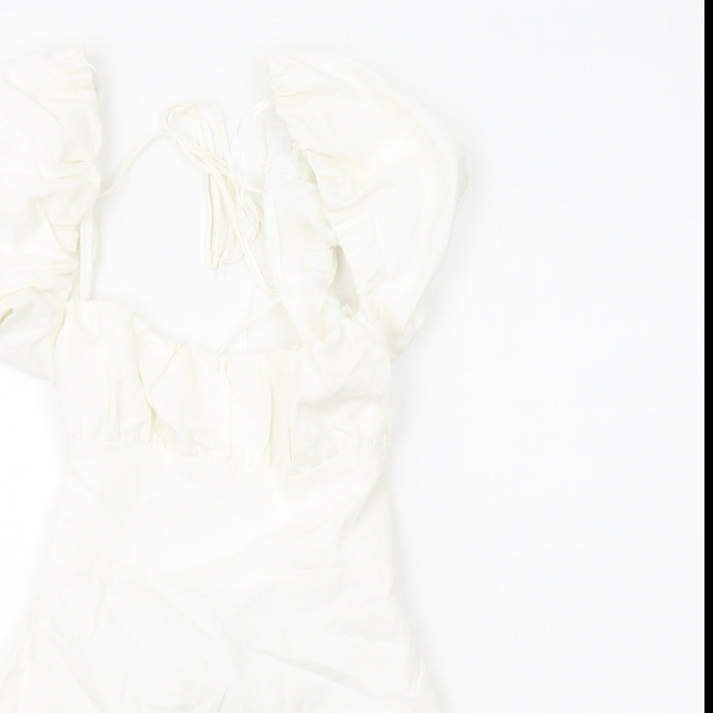 Zara Womens White Cotton Mini Size L Square Neck Zip