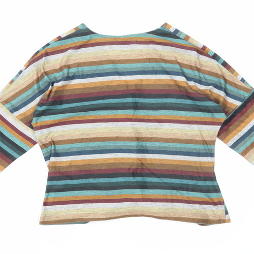 Primark Womens Multicoloured Striped Polyester Basic T-Shirt Size L V-Neck