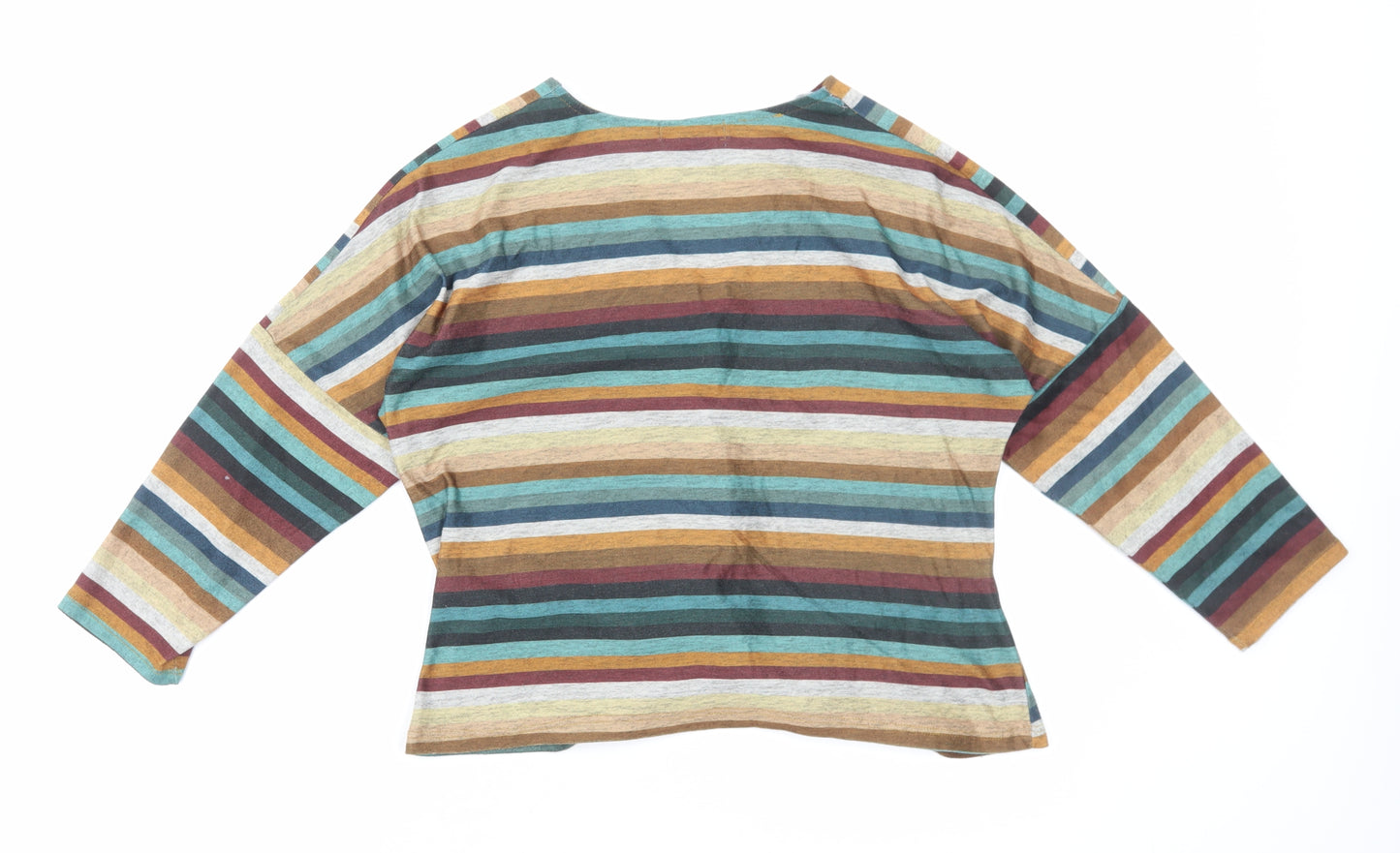 Primark Womens Multicoloured Striped Polyester Basic T-Shirt Size L V-Neck