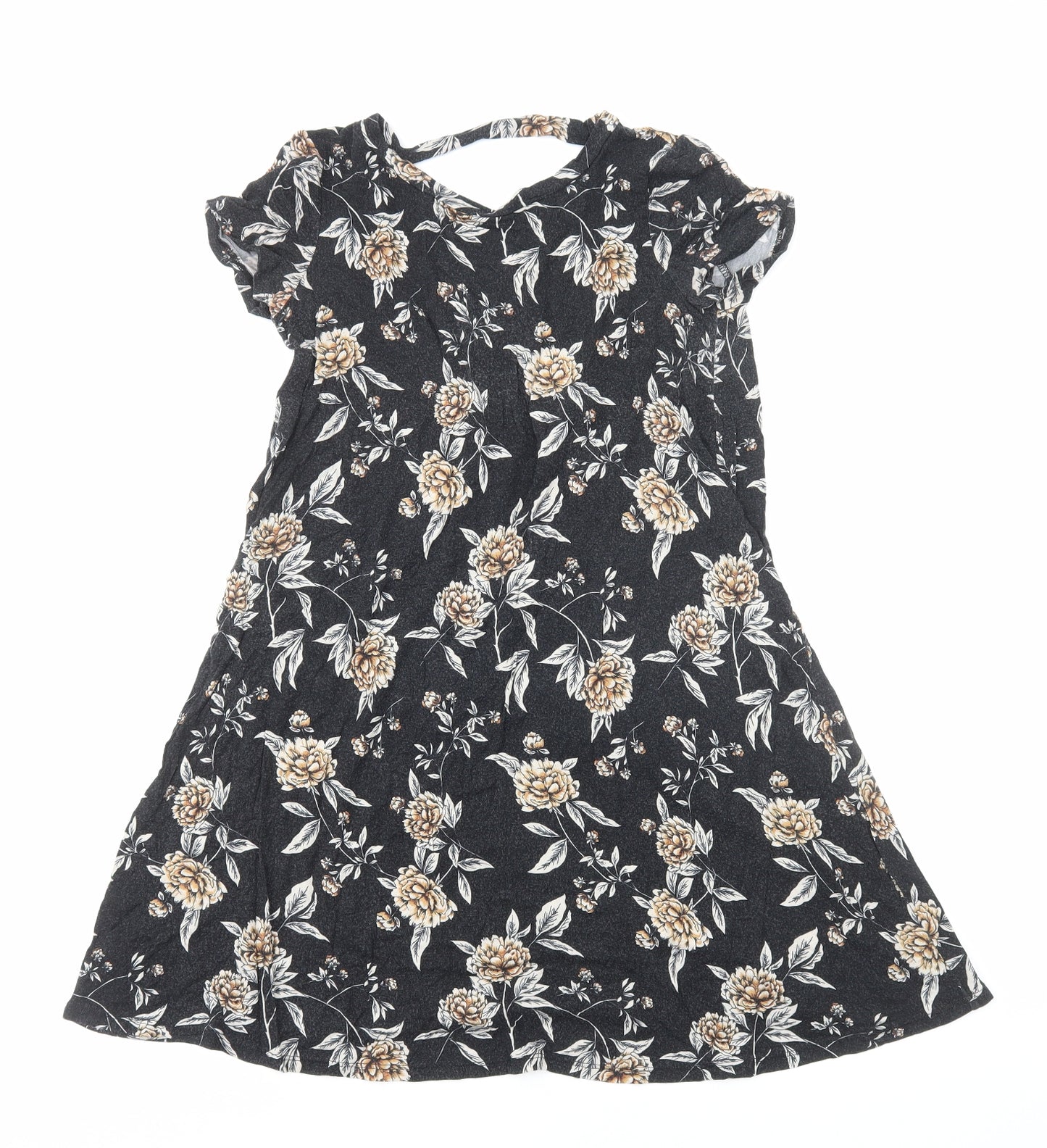 FOREVER 21 Womens Black Floral Viscose A-Line Size S Round Neck Pullover