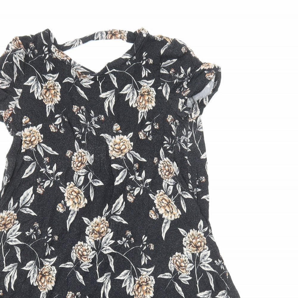 FOREVER 21 Womens Black Floral Viscose A-Line Size S Round Neck Pullover