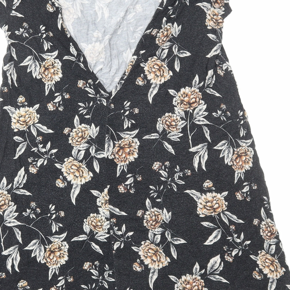 FOREVER 21 Womens Black Floral Viscose A-Line Size S Round Neck Pullover