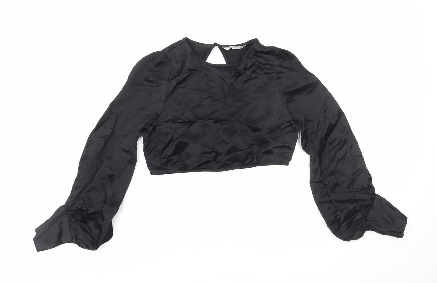 Zara Womens Black Polyester Cropped Blouse Size S Round Neck
