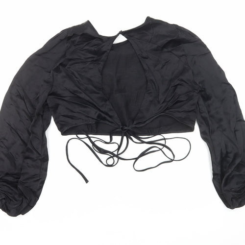 Zara Womens Black Polyester Cropped Blouse Size S Round Neck