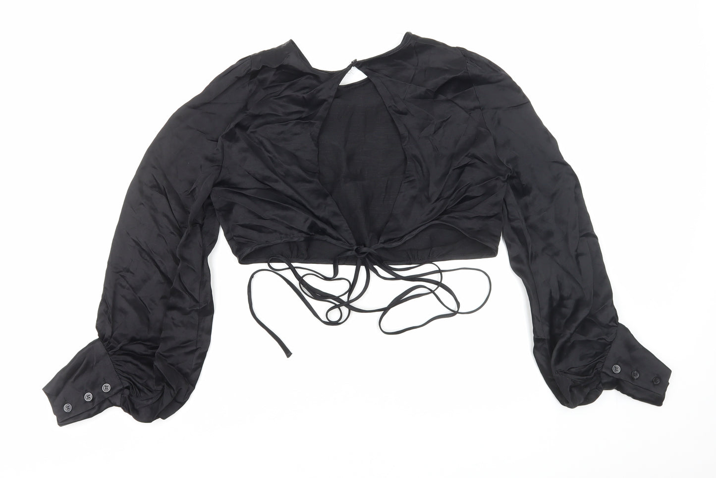 Zara Womens Black Polyester Cropped Blouse Size S Round Neck