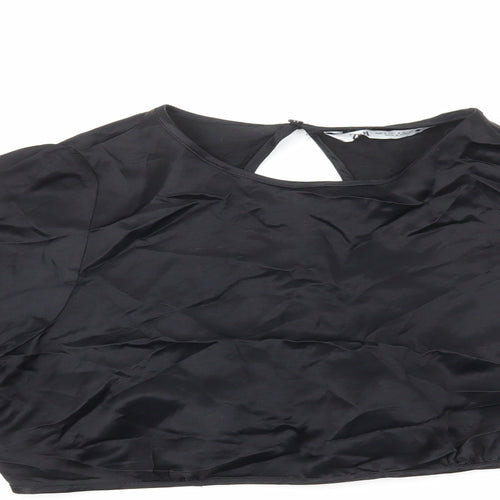 Zara Womens Black Polyester Cropped Blouse Size S Round Neck