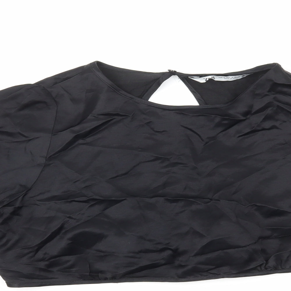 Zara Womens Black Polyester Cropped Blouse Size S Round Neck
