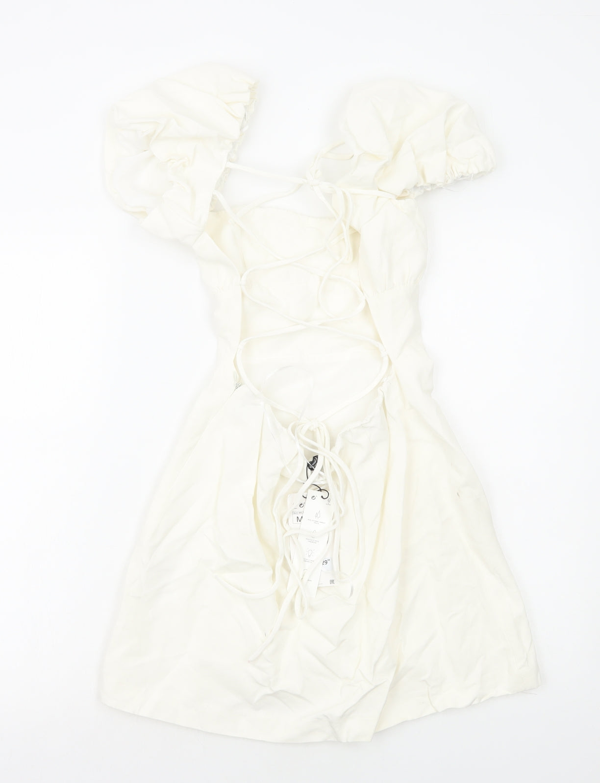 Zara Womens White Cotton Mini Size M Square Neck Zip