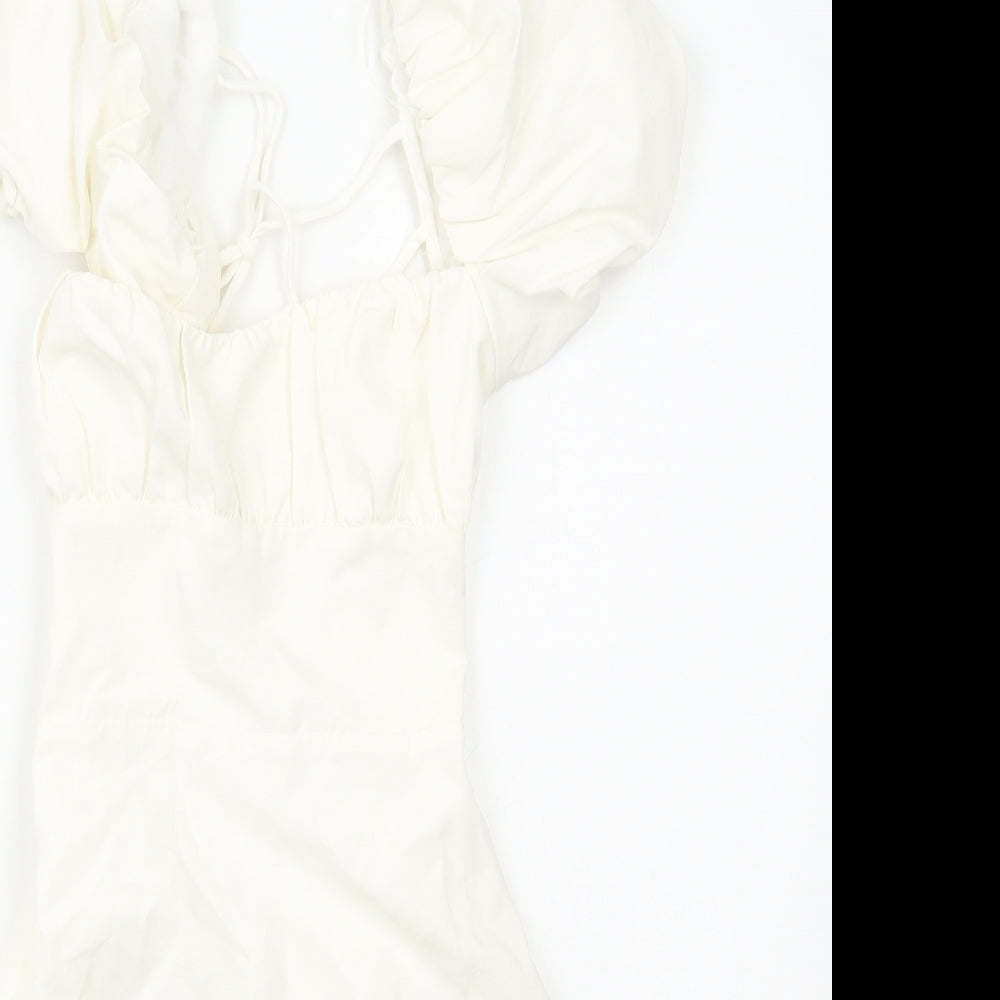 Zara Womens White Cotton Mini Size M Square Neck Zip