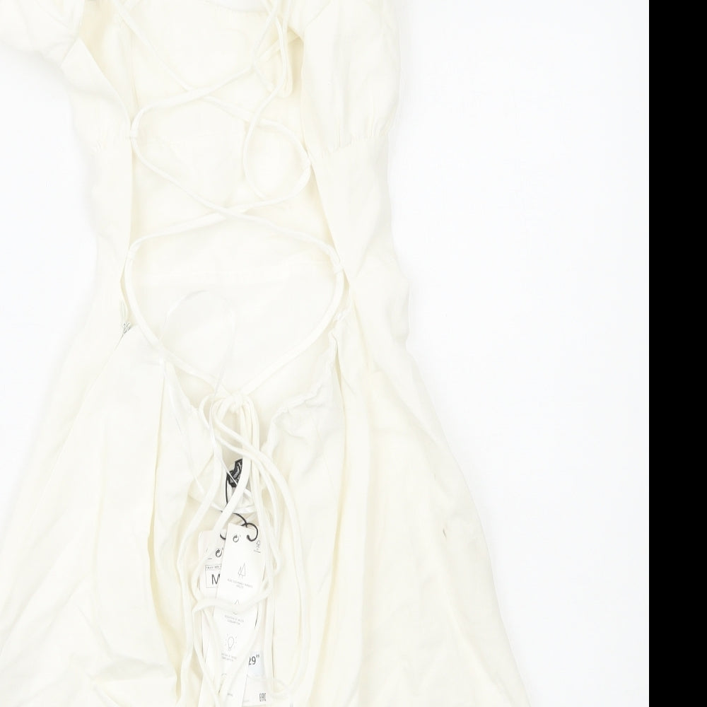 Zara Womens White Cotton Mini Size M Square Neck Zip