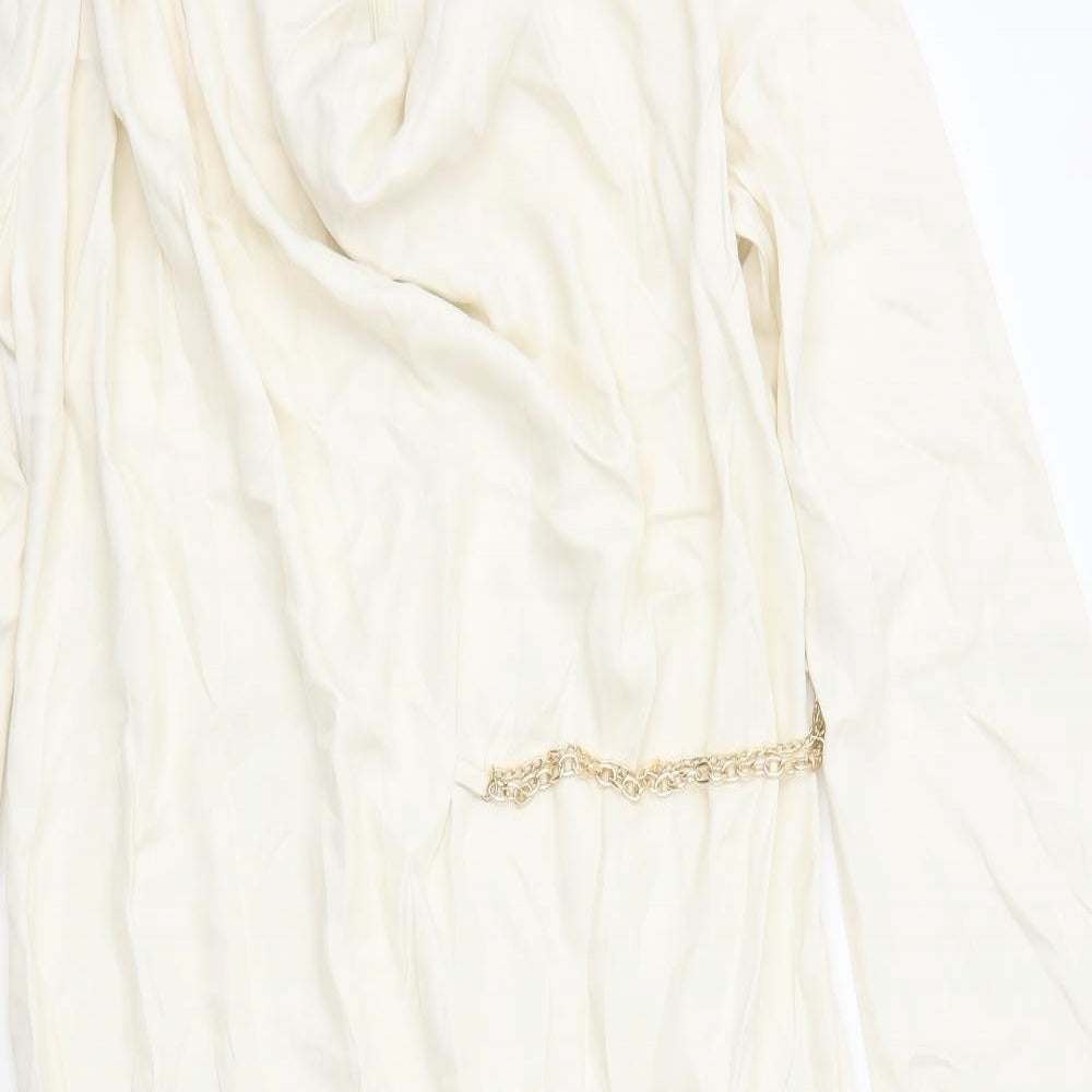 Zara Womens Ivory Polyester A-Line Size L V-Neck Zip