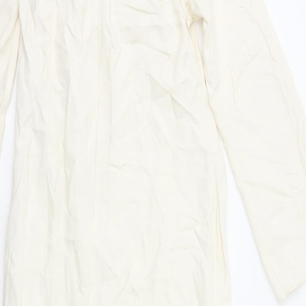 Zara Womens Ivory Polyester A-Line Size L V-Neck Zip