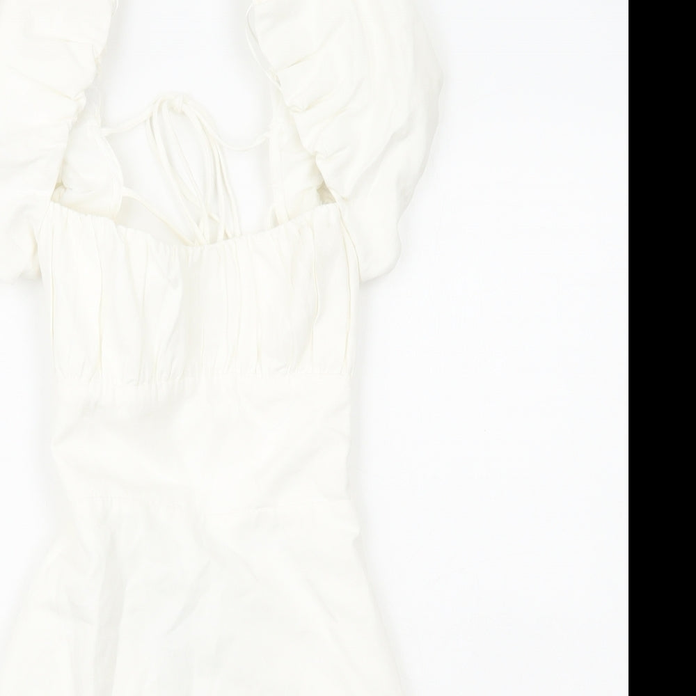 Zara Womens White Cotton Mini Size S Square Neck Zip
