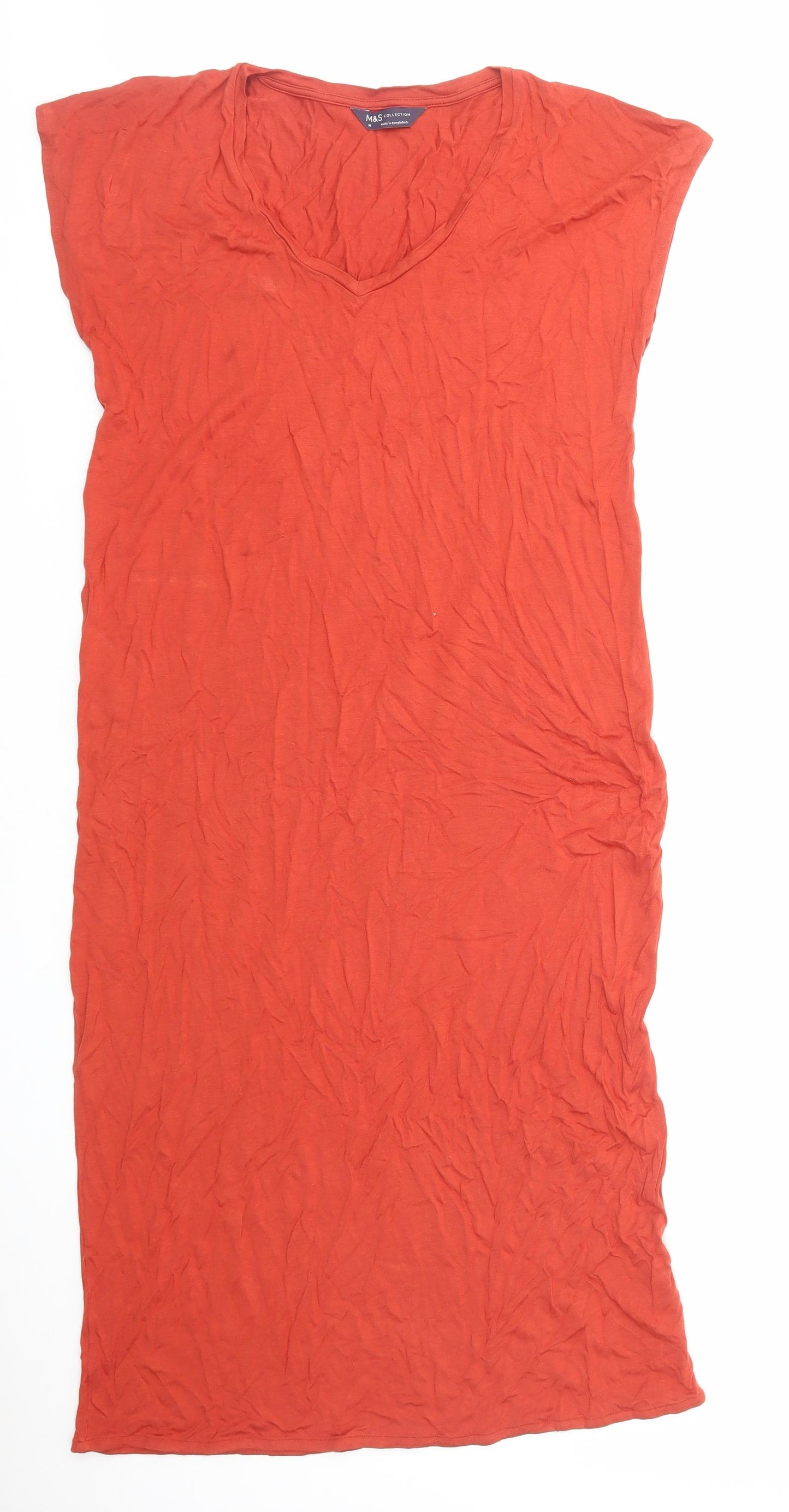 Marks and Spencer Womens Orange Viscose Sheath Size M V-Neck Pullover