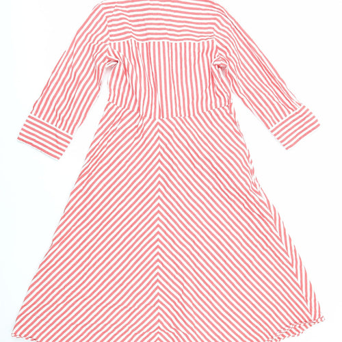 F&F Womens Red Striped Cotton Shirt Dress Size 10 Collared Button