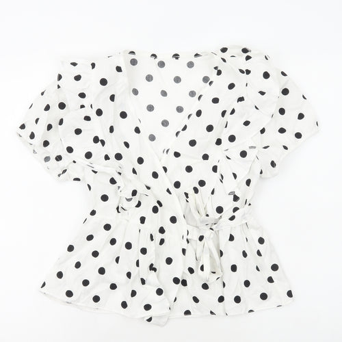 Preworn Womens White Polka Dot Cotton Basic Blouse Size M V-Neck