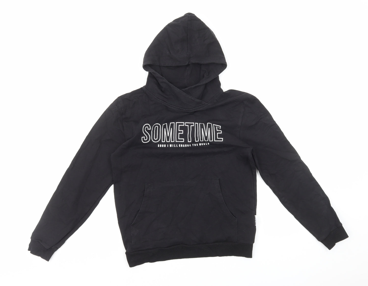 Sometime Soon Boys Black Cotton Pullover Hoodie Size 10 Years Pullover