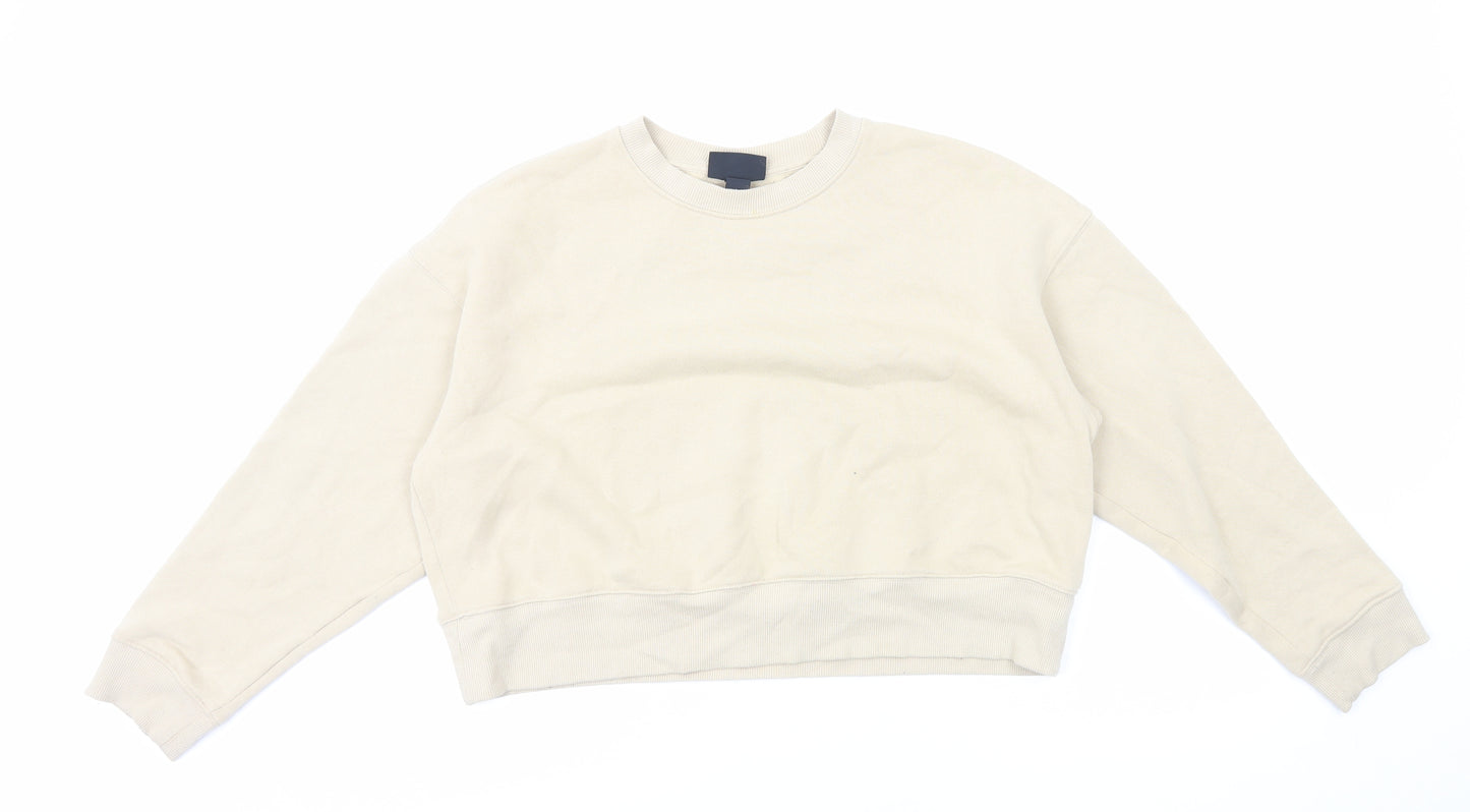 Monki Womens Beige Cotton Pullover Sweatshirt Size L Pullover - Cropped