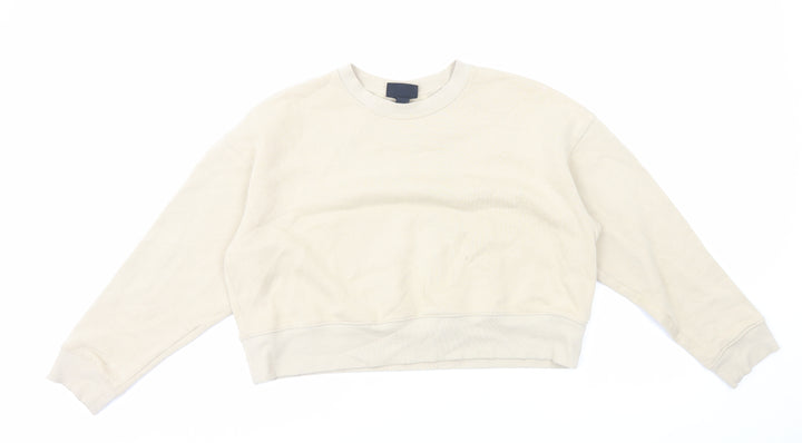 Monki Womens Beige Cotton Pullover Sweatshirt Size L Pullover - Cropped