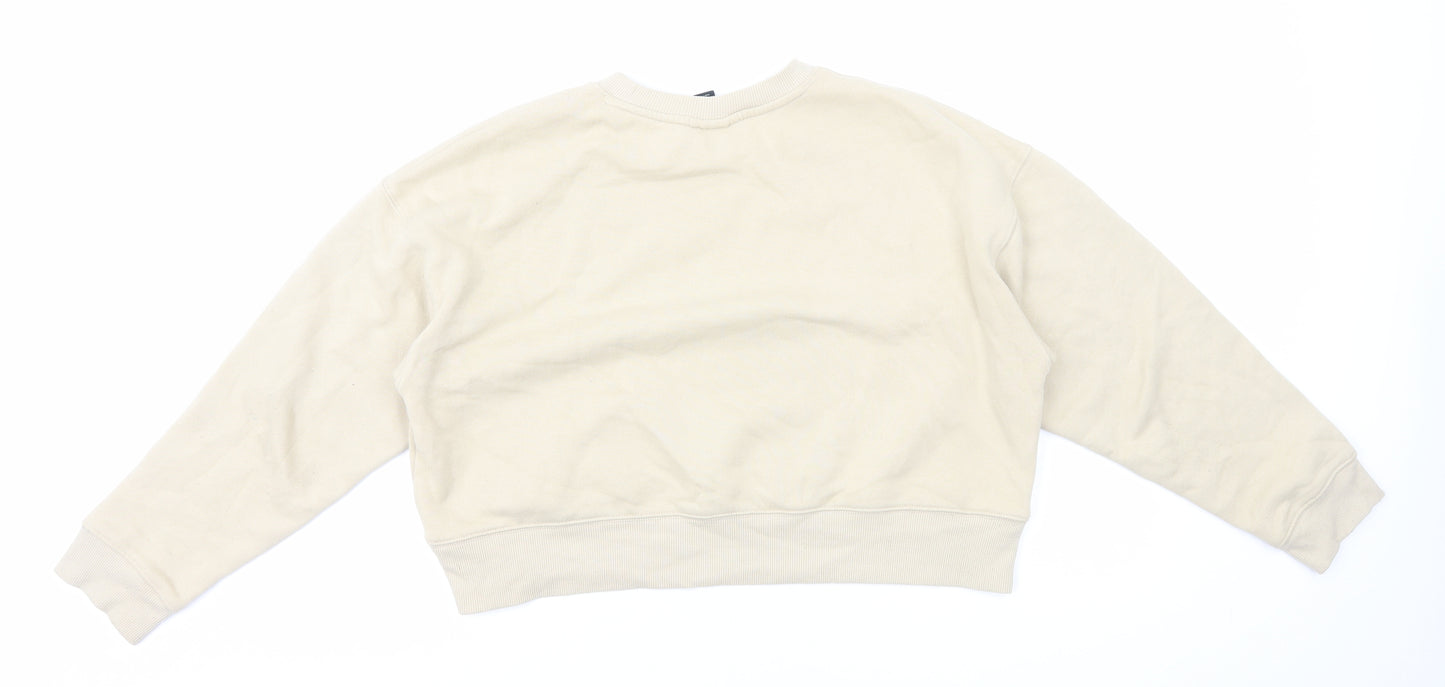 Monki Womens Beige Cotton Pullover Sweatshirt Size L Pullover - Cropped