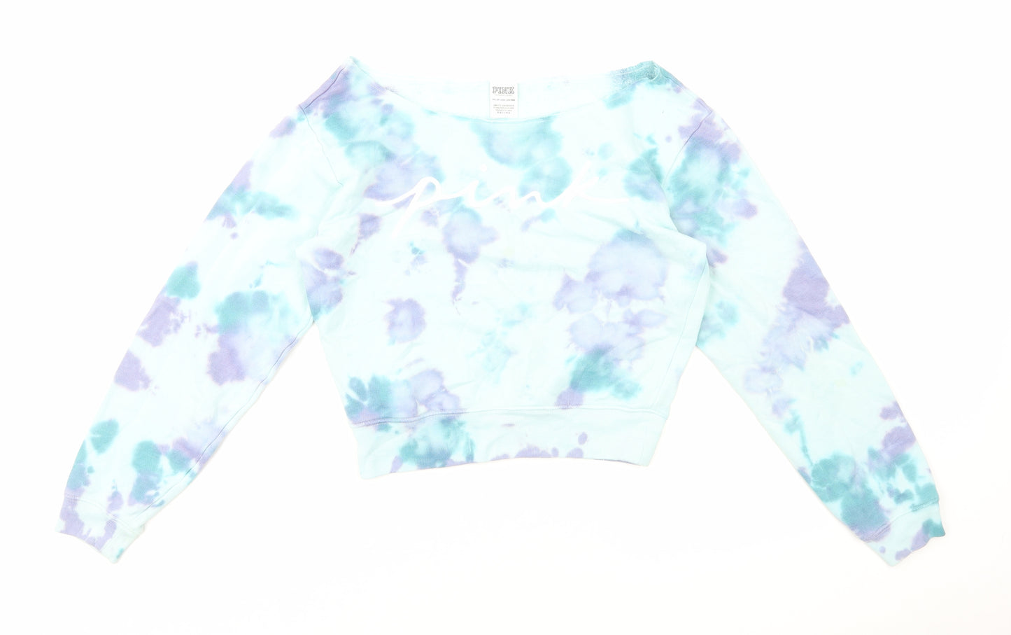 PINK Womens Multicoloured Geometric Cotton Pullover Sweatshirt Size XS Pullover - Tie Dye