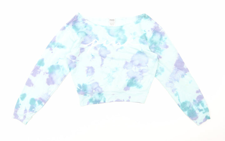 PINK Womens Multicoloured Geometric Cotton Pullover Sweatshirt Size XS Pullover - Tie Dye
