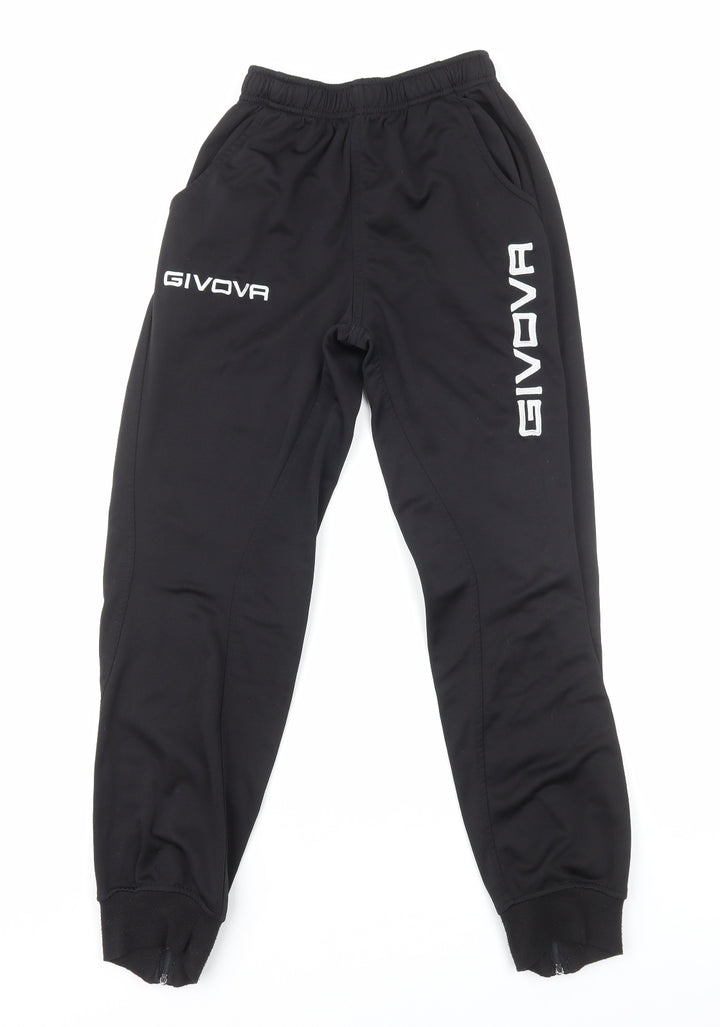 Givova Boys Black Polyester Sweatpants Trousers Size XS Regular Drawstring