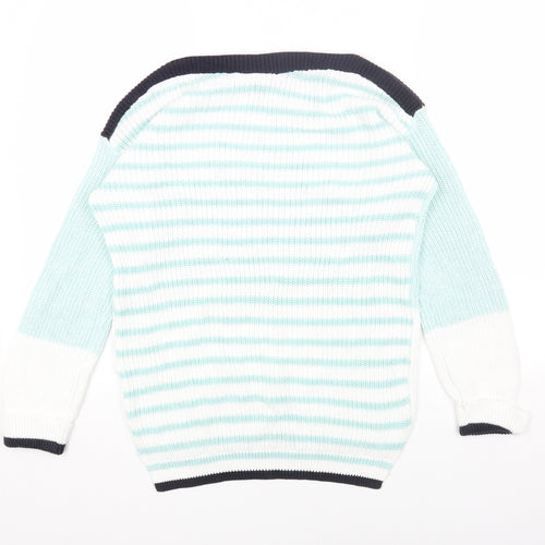 Marks and Spencer Womens Green Boat Neck Striped Cotton Pullover Jumper Size S - Colourblock