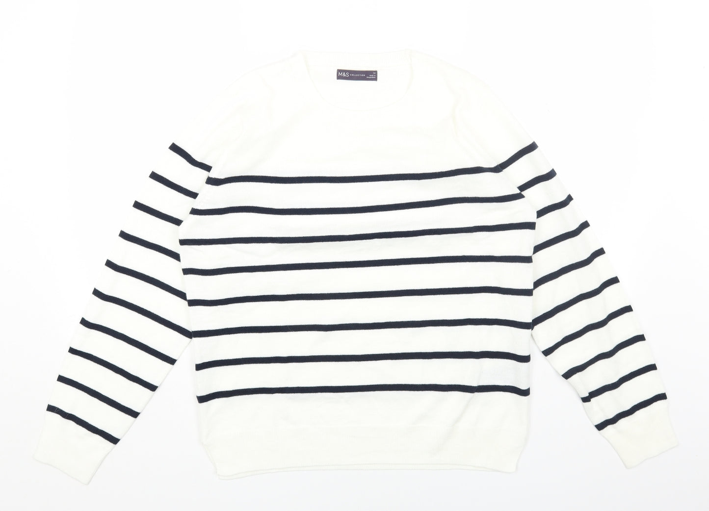 Marks and Spencer Womens Multicoloured Round Neck Striped Acrylic Pullover Jumper Size 14