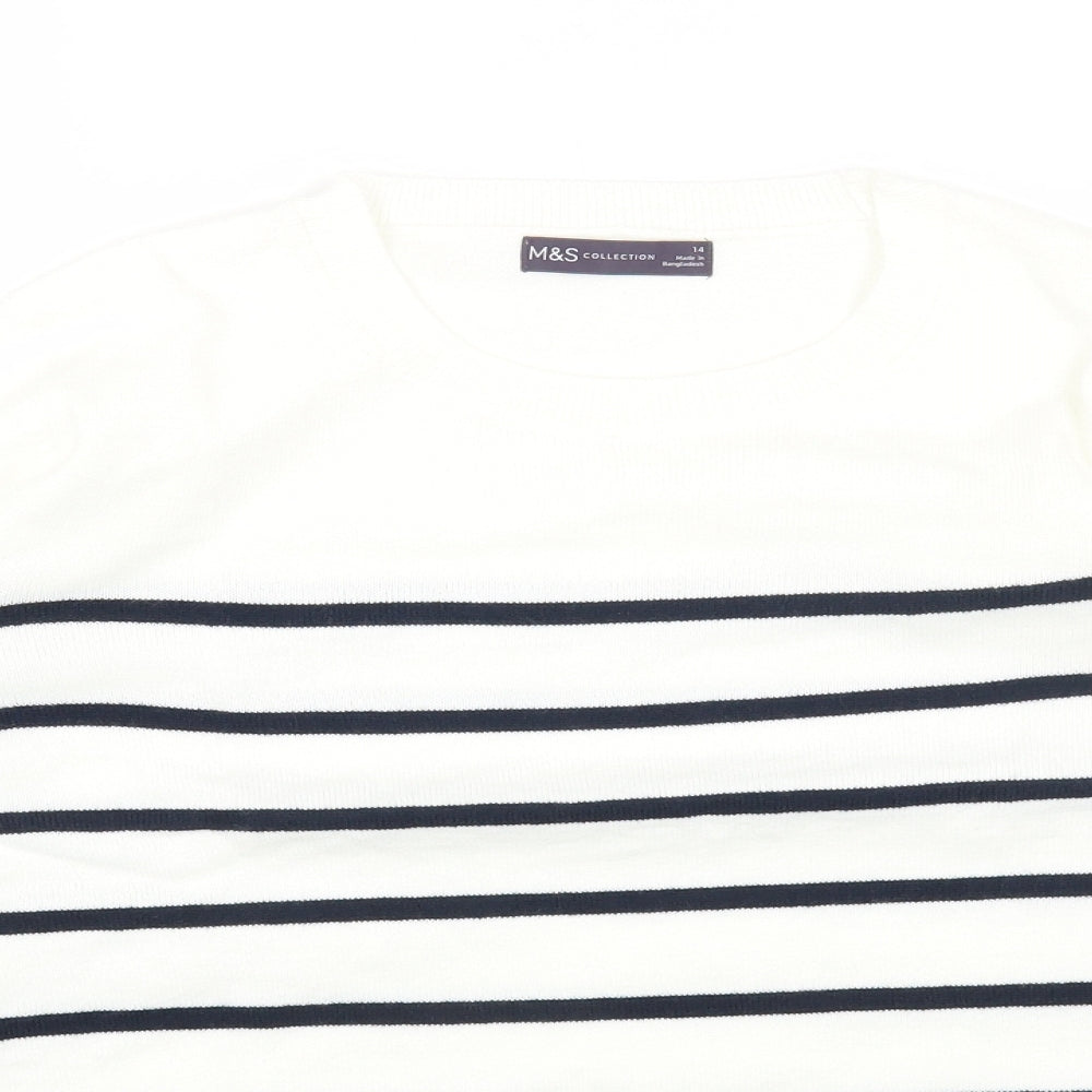 Marks and Spencer Womens Multicoloured Round Neck Striped Acrylic Pullover Jumper Size 14