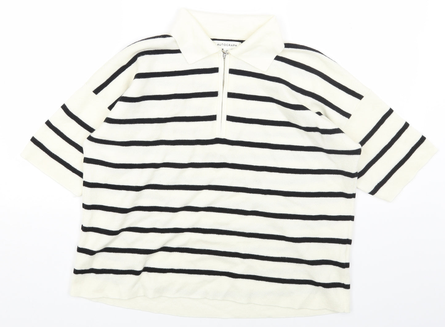 Marks and Spencer Womens Multicoloured Collared Striped Wool Pullover Jumper Size 14