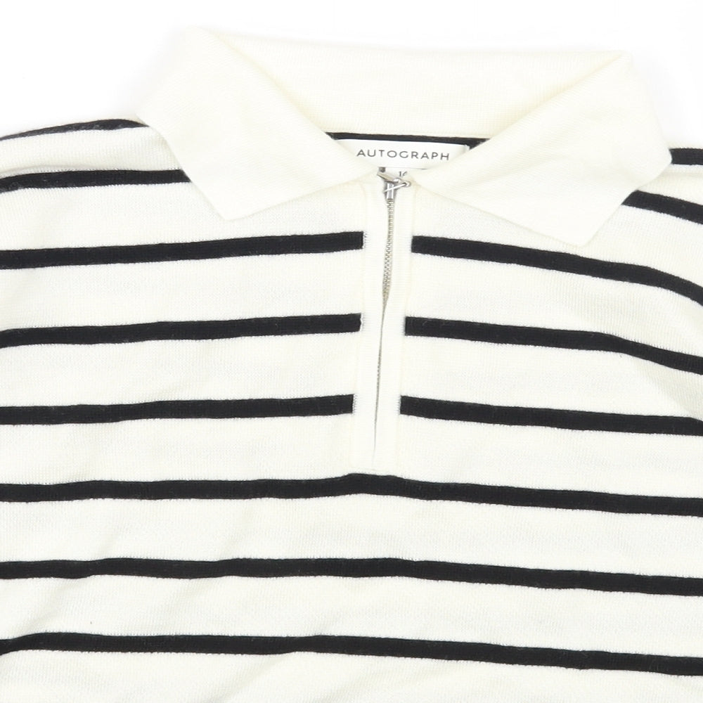 Marks and Spencer Womens Multicoloured Collared Striped Wool Pullover Jumper Size 14