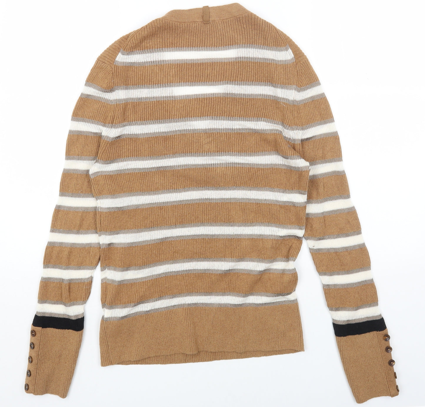 Per Una Womens Multicoloured V-Neck Striped Cotton Pullover Jumper Size 16