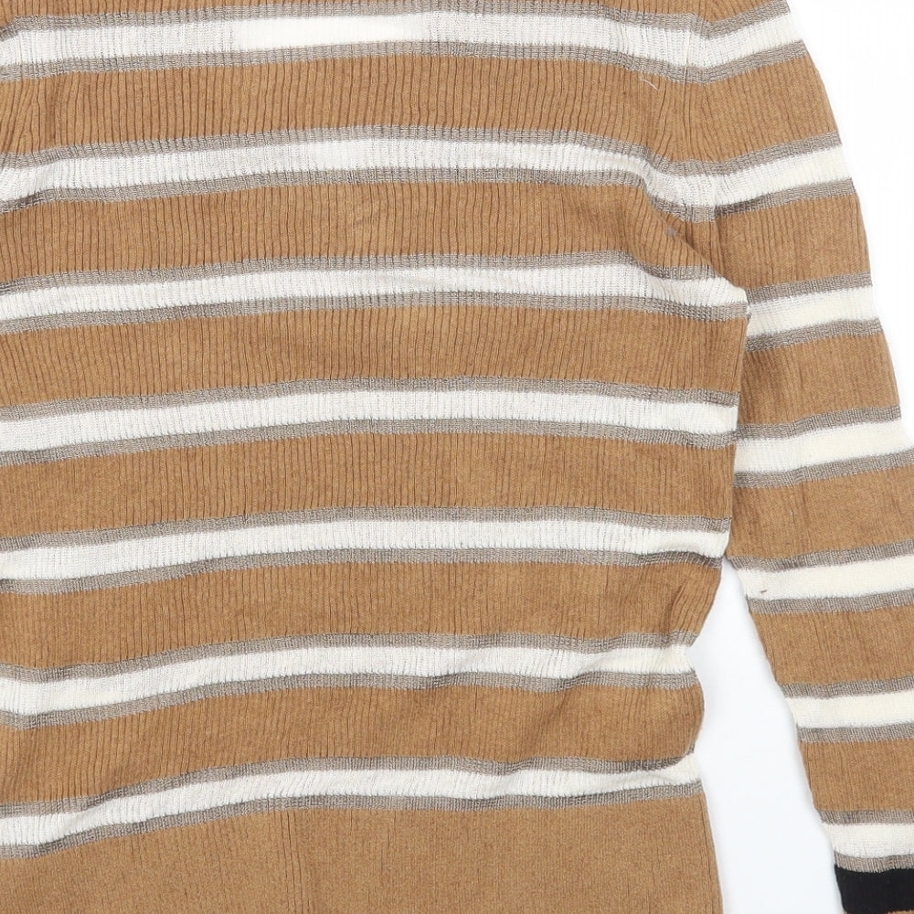 Per Una Womens Multicoloured V-Neck Striped Cotton Pullover Jumper Size 16