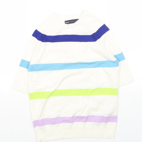 Marks and Spencer Womens Multicoloured Round Neck Striped Acrylic Pullover Jumper Size XS