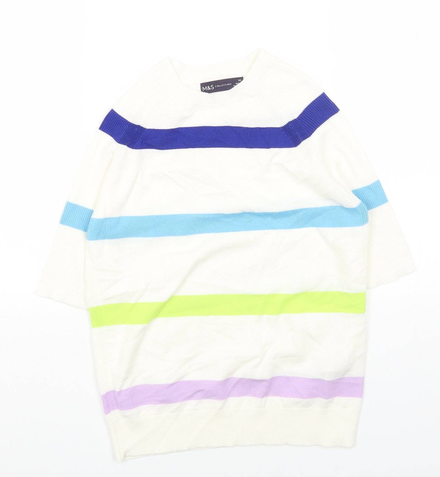 Marks and Spencer Womens Multicoloured Round Neck Striped Acrylic Pullover Jumper Size XS