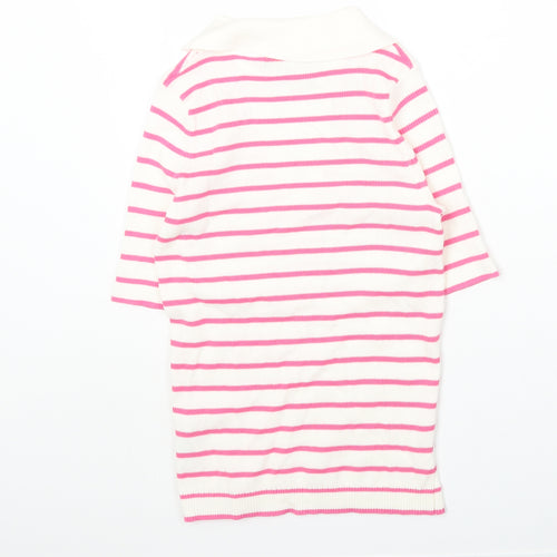 Marks and Spencer Womens Multicoloured Collared Striped Cotton Pullover Jumper Size S