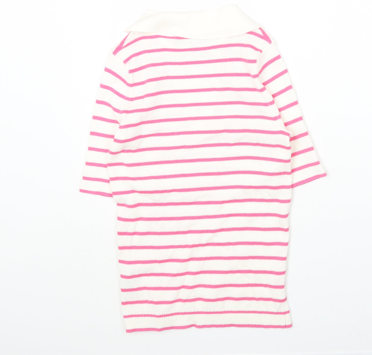 Marks and Spencer Womens Multicoloured Collared Striped Cotton Pullover Jumper Size S