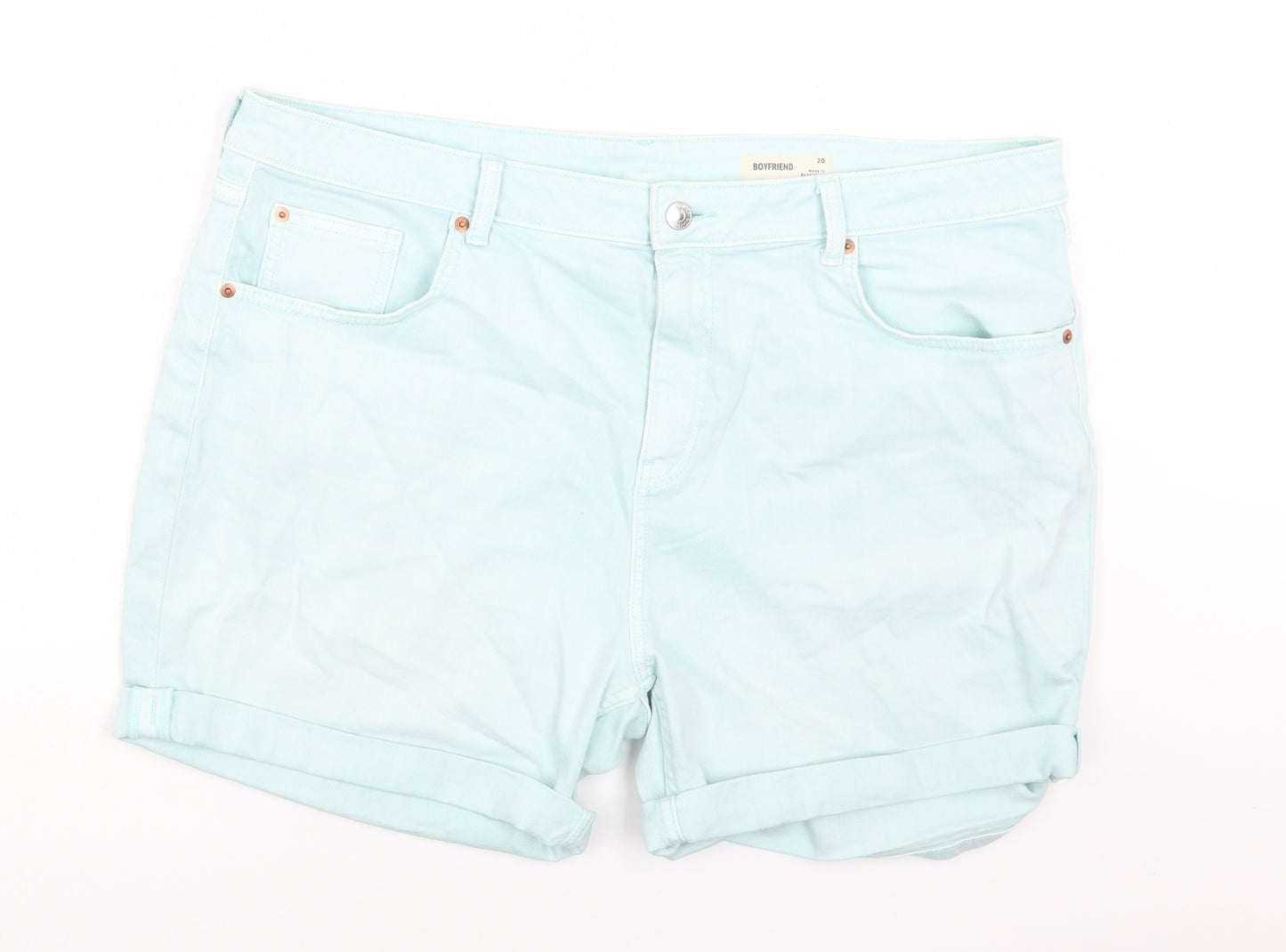 Marks and Spencer Womens Blue Cotton Boyfriend Shorts Size 20 Regular Button