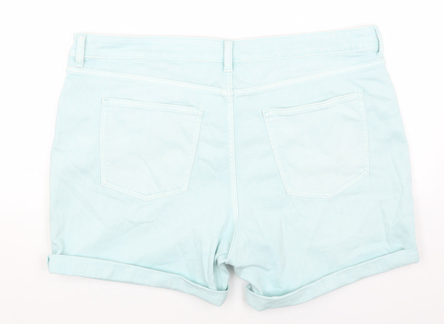 Marks and Spencer Womens Blue Cotton Boyfriend Shorts Size 20 Regular Button